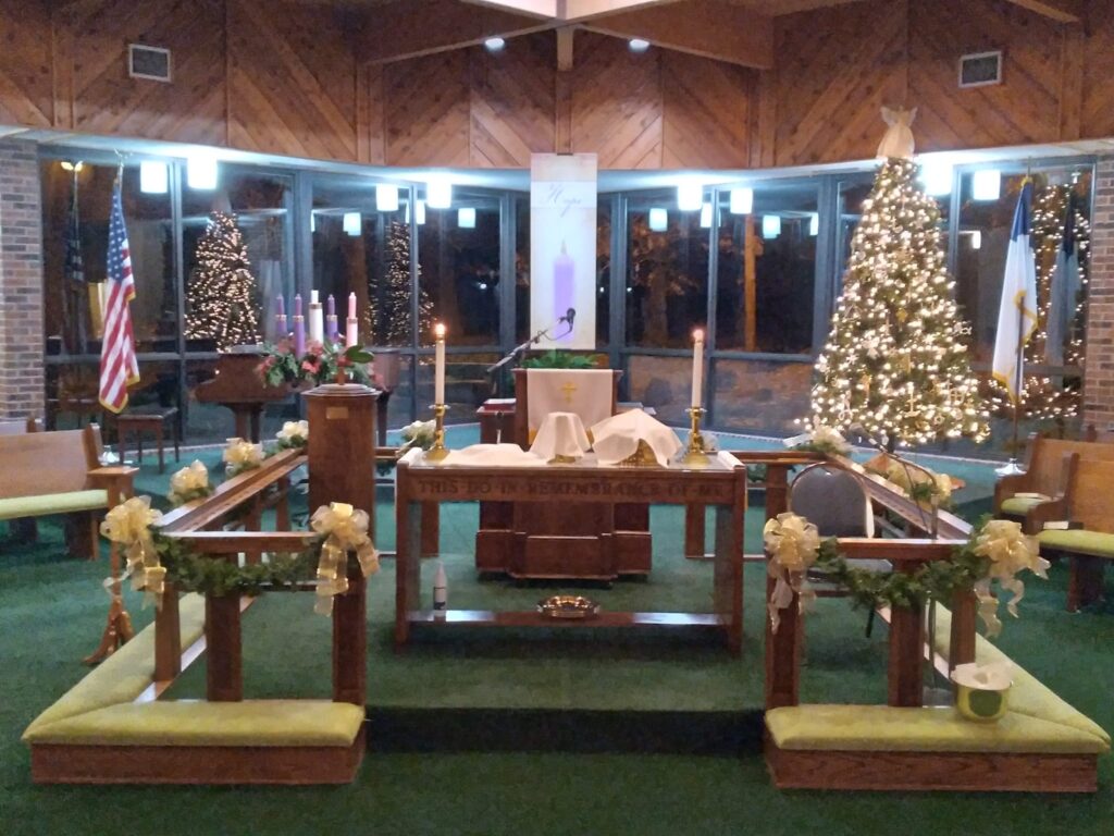 Church Sanctuary during the Christmas Eve Candlelight Service.